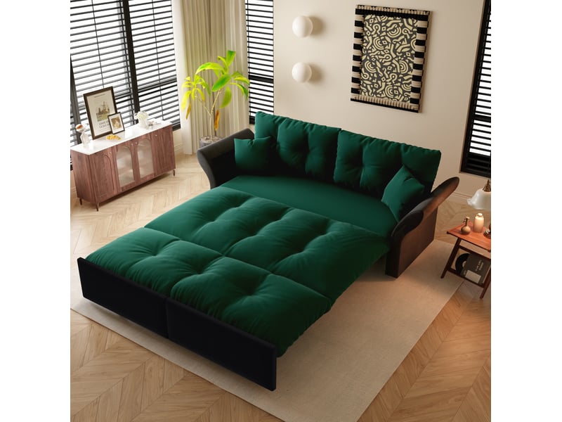  Canapé-lit convertible tcqpz 3-en-1 2 places 190 x 85 x 91 cm en velours vert  - Conforama D
