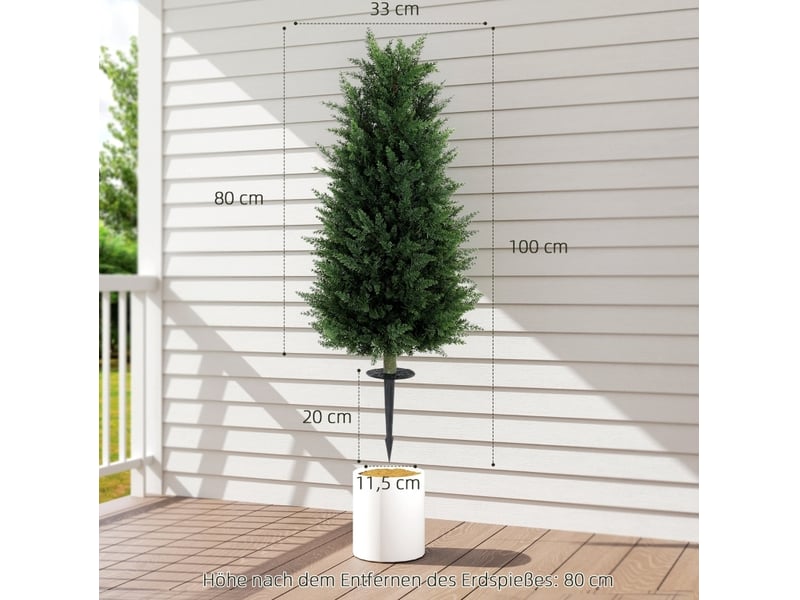 Plantes artificielles cyprès lot de 2 avec piquets de sol pour intérieur et extérieur en plastique vert ø33 × 100 cm - Conforama C