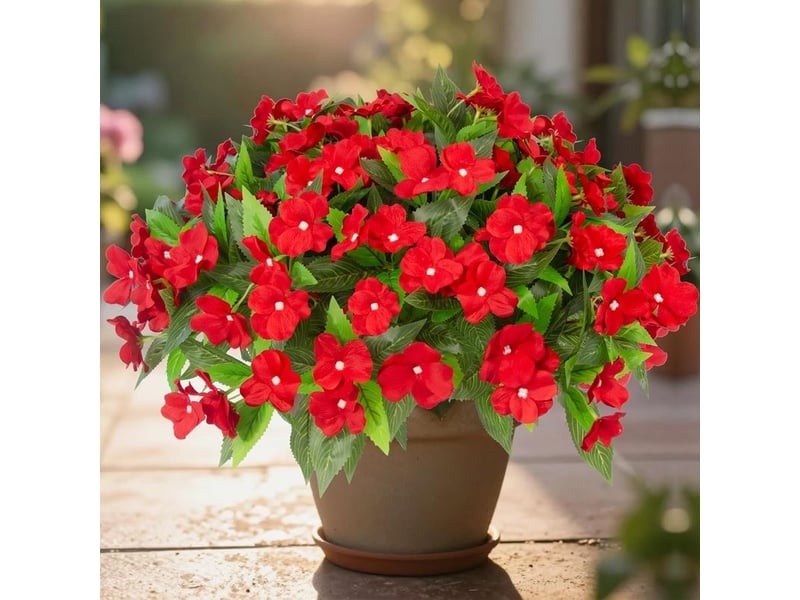 Impatiens artificielles extérieures – rouge, plantes en soie résistantes aux uv, idéal jardin, balcon et terrasse  - Conforama C