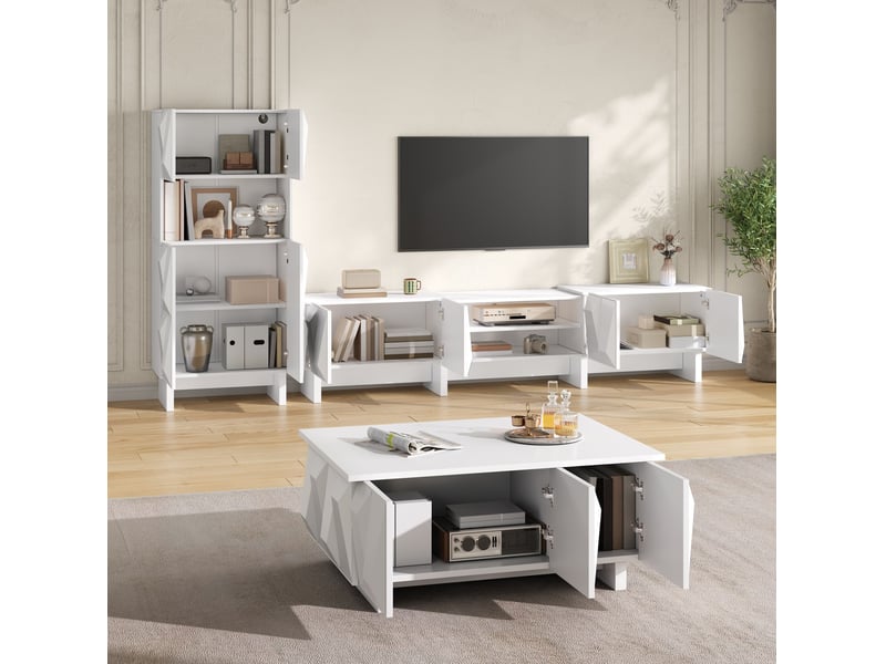  Ensemble de meubles de salon modenvie 3 pièces blanc avec meuble tv, vitrine et table basse 3d  - Conforama B