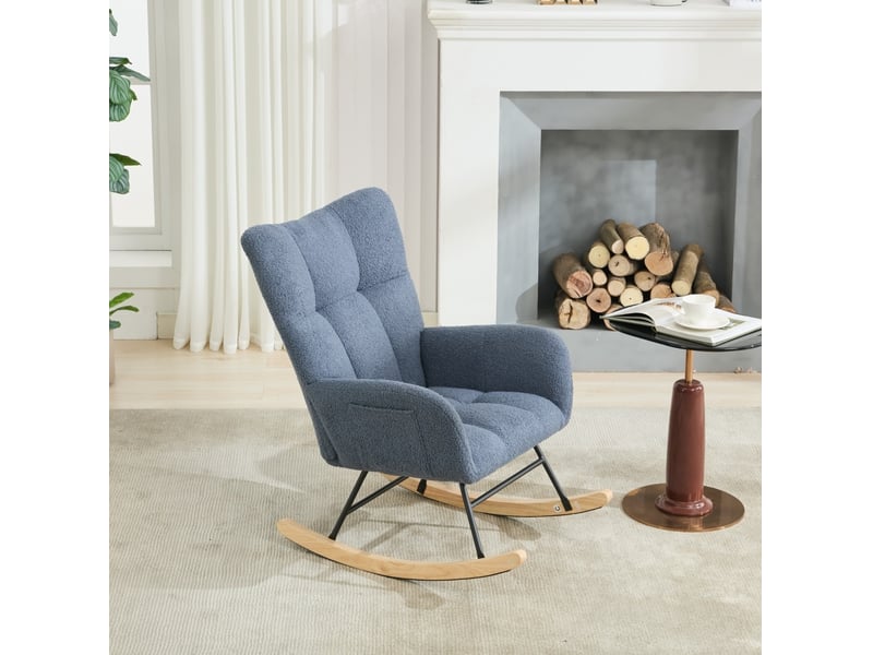  Fauteuil à bascule modenvie en tissu teddy bleu marine avec poche latérale 65 x 77 x 90 cm  - Conforama D