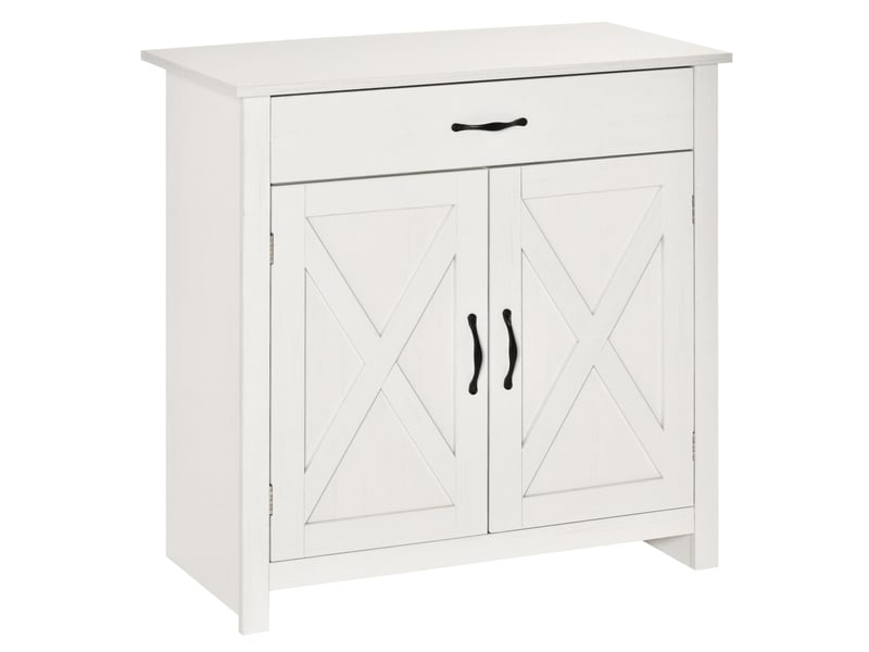  Buffet de salon, meuble de rangement avec tiroir, 2 portes coulissantes de style grange et étagère réglable, 80 x 39,7 x 80 cm, blanc  - Conforama A