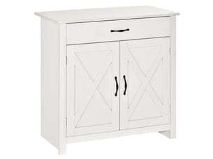 Buffet de salon, meuble de rangement avec tiroir, 2 portes coulissantes de style grange et étagère réglable, 80 x 39,7 x 80 cm, blanc