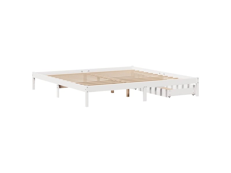  Lit double- lit adulte -  cadre de lit sans matelas blanc 200x200 cm bois massif de pin  - Conforama D
