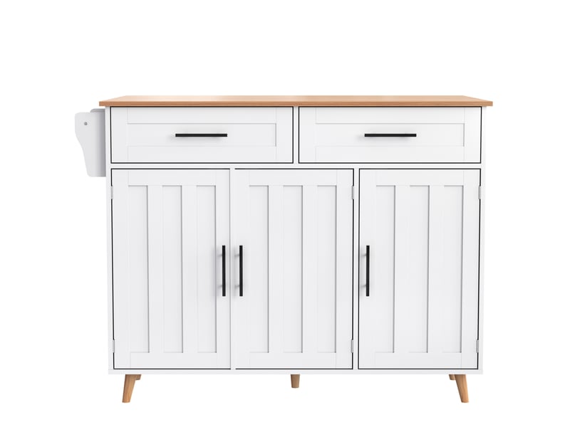  Buffet roulant blanc 129 cm - plateau bois rabattable, portes, roulettes - meuble cuisine pratique  - Conforama A