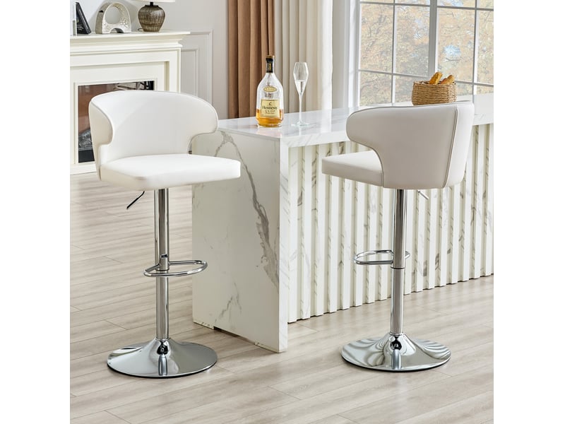  Tabouret de bar 2 pièces avec dossier ergonomique, assise pivotante et hauteur réglable, en pu blanc  - Conforama C