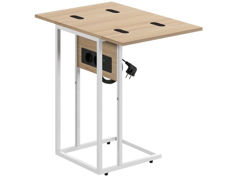  Table d’appoint pliable extensible avec station de charge - lpospi - bois et métal blanc, 39 × 29 × 57 cm  - Conforama A