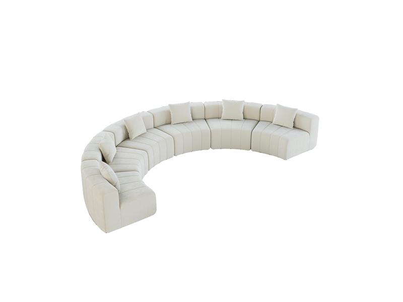 Canapé modulable 6 places modenvie semi-circulaire en chenille beige 444,5 x 222 cm - Conforama A