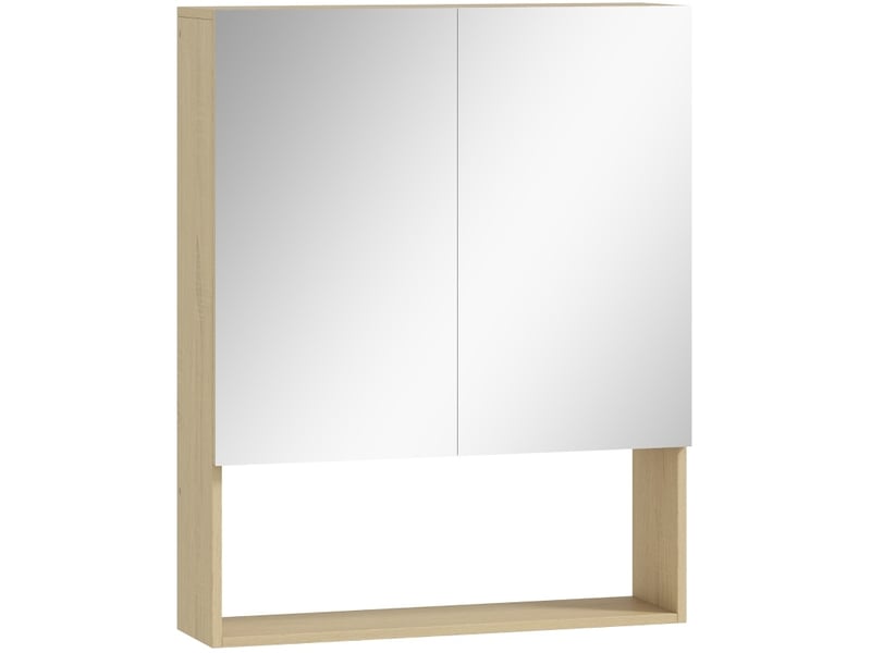 Armoire de salle de bains murale à portes miroir 60x16,6x75 cm rangement ouvert mdf panneau de particules chêne  - Conforama A