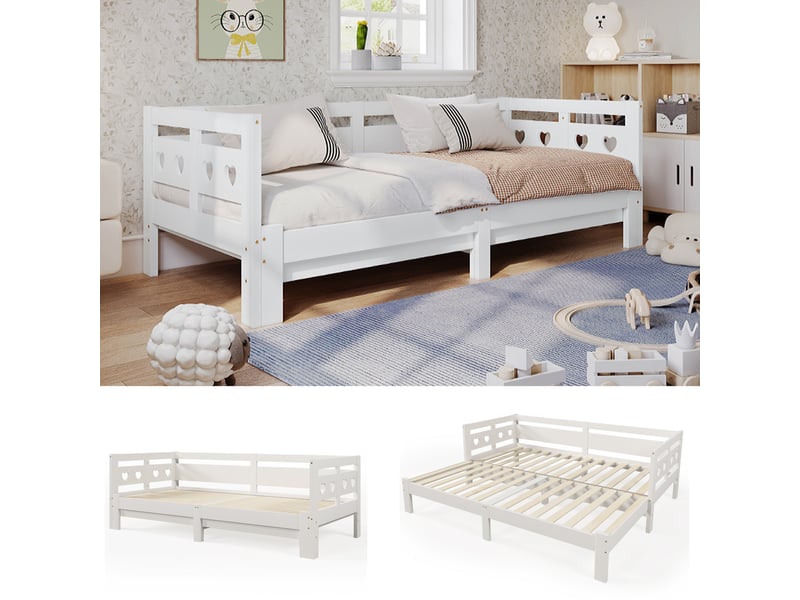  Lit gigogne 90 × 200 cm 1 place extensible avec 2e couchage, sans matelas, en bois massif et mdf, blanc  - Conforama C