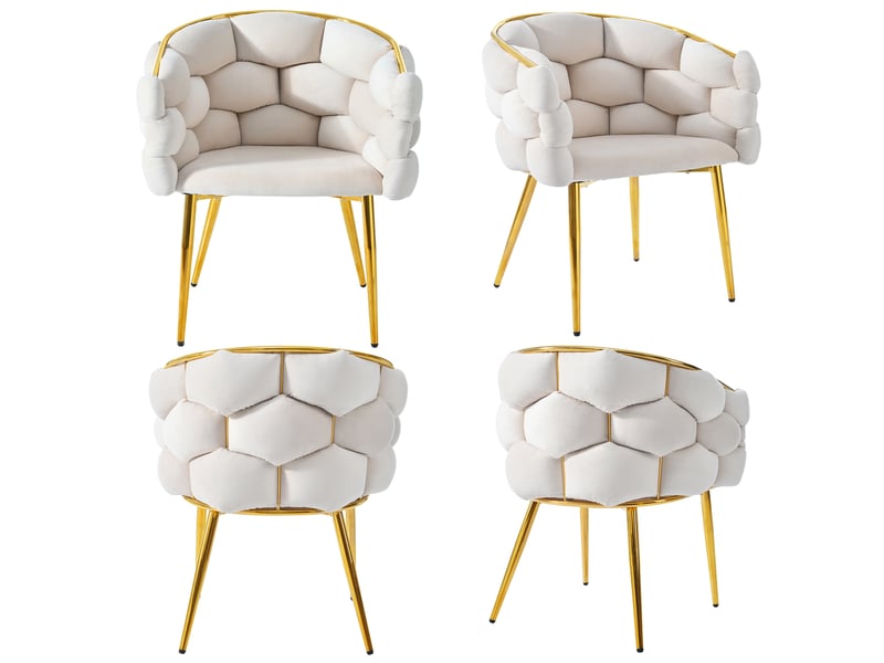  Lot de 4 chaises de salle à manger,62x46x74 cm,avec pieds dorés,velours,beige  - Conforama A