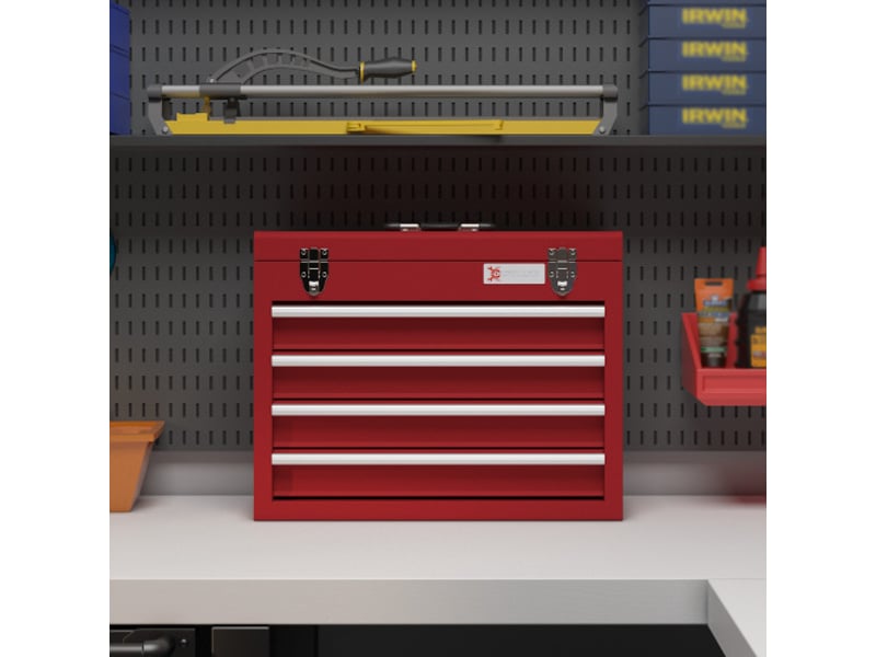  Caisse à outils vide en acier 51 × 22 × 39,5 cm, 4 tiroirs, coffre supérieur, poignée et serrure  - Conforama B