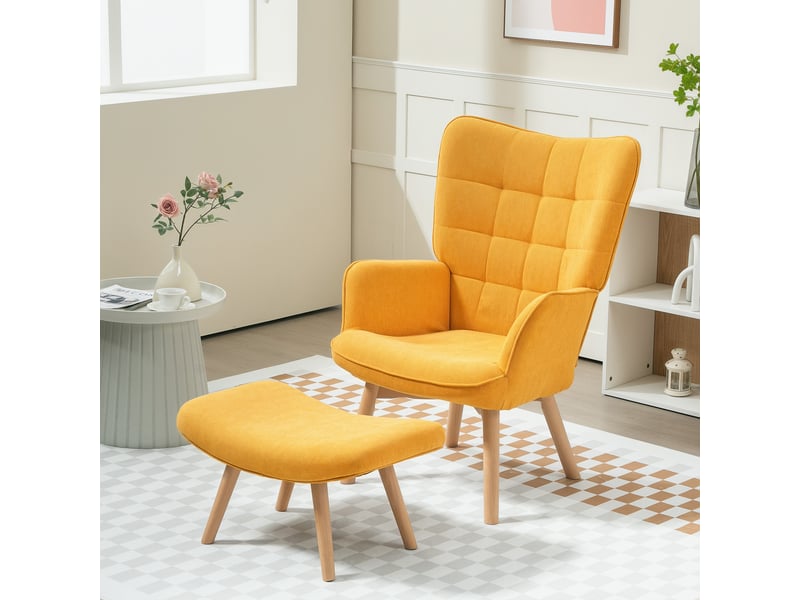  Fauteuil relax avec ottomane, capitonné en polyester orange  - Conforama B