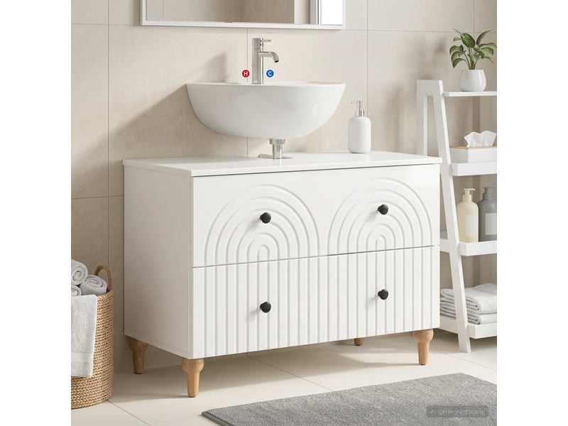  Meuble sous lavabo de salle de bain alkmaar blanc brillant cf64798  - Conforama B