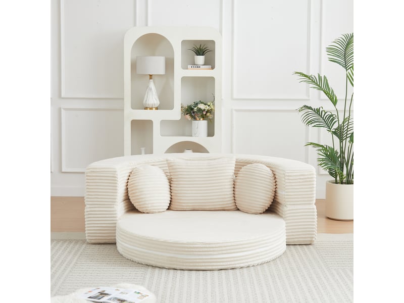  Canapé convertible rond 4-en-1 en velours côtelé beige Fay Lum - Conforama D