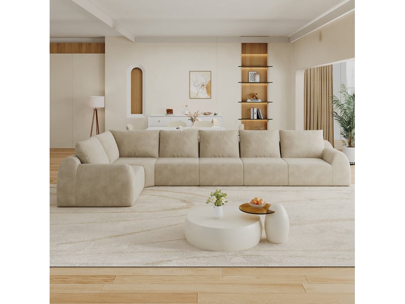  Canapé d'angle 6 places 401x200x85 cm mousse kaki  - Conforama C