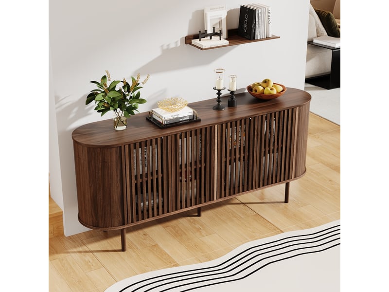  Buffet bas 160x40x70 cm 4 portes coulissantes perforées mdf noyer  - Conforama C