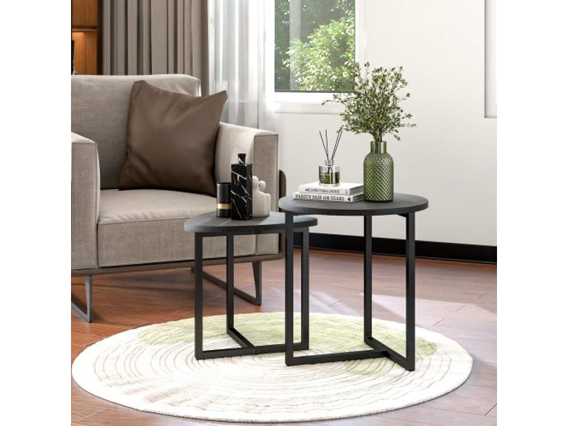  Tables basses rondes gigognes 2 pièces, bois style industriel, design moderne, salon  - Conforama D
