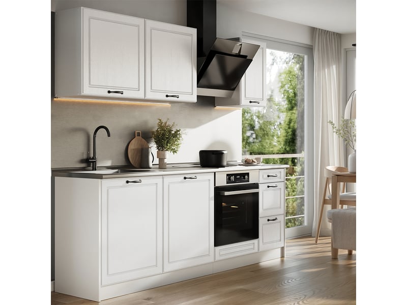  Vicco cuisine, blanc campagneblanc, 220cm plan de travail anthracite  - Conforama C