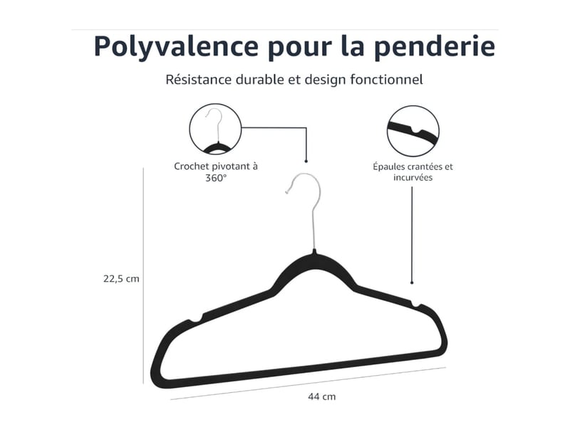  Lot de 30 cintres noirs en velours pour costumes – cintres rembourrés antidérapants pour manteaux, vestes et chemises  - Conforama D