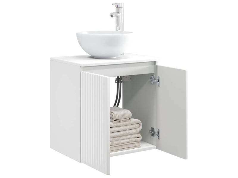  Vanité de lavabo mural, meuble de rangement blanc brillant 49.5x41x64.5 cm  - Conforama C