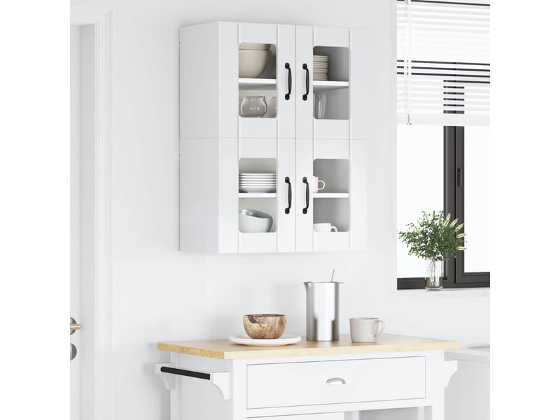  Meuble mural de cuisine, cabinet en verre mural 2 pcs blanc brillant shl2644  - Conforama D