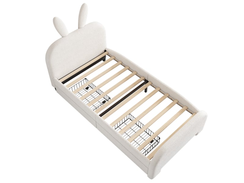  Lit enfant 90x200 cm lit simple avec 2 tiroirs, en laine de mouton résistante et le mdf, blanc, sans matelas  - Conforama E