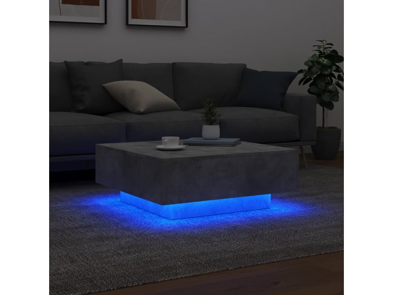 Table basse - table de salon - table à thé avec lumières led gris béton 80x80x31 cm  - Conforama D