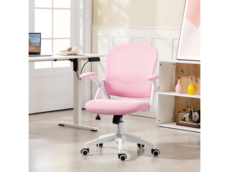  Chaise de bureau ergonomique et réglable avec dossier en maille et assise rembourrée, 65,5 x 61,5 x 88-97,5 cm, rose  - Conforama D