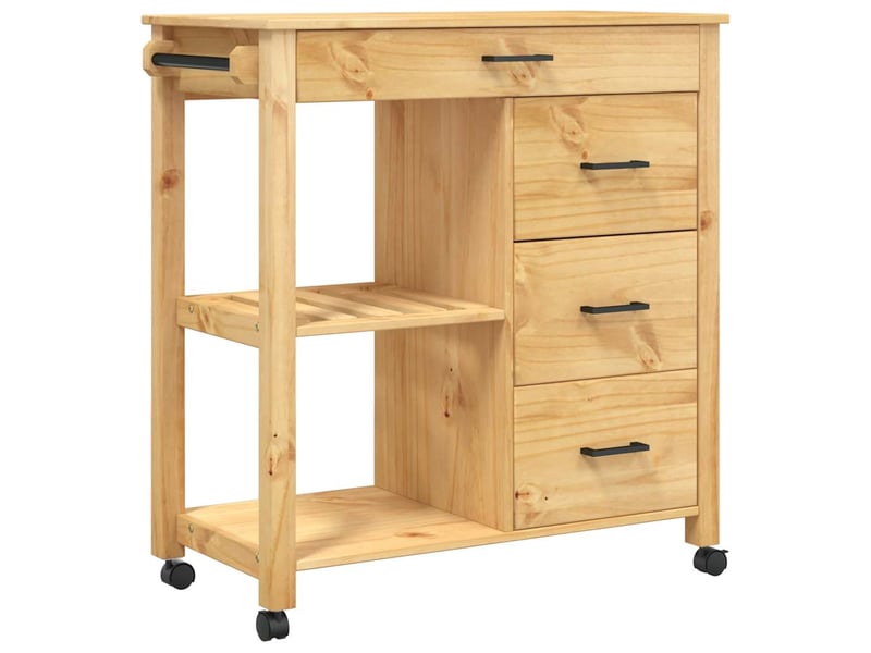 Desserte de cuisine, chariot de rangement monza 84x40x88,5 cm bois massif de pin shl93497 - Conforama A