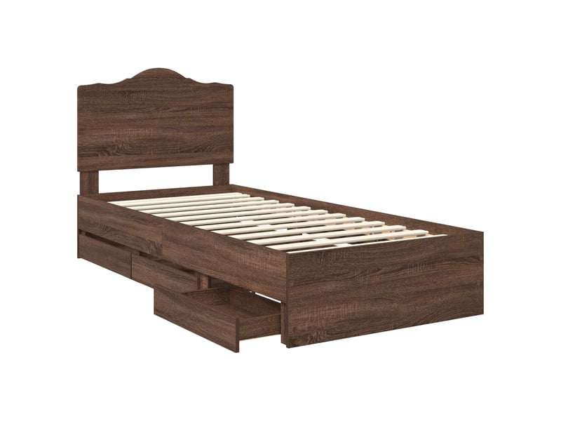  Lit simple- lit adulte -  cadre de lit chêne brun 100 x 200 cm bois ingénierie  - Conforama D