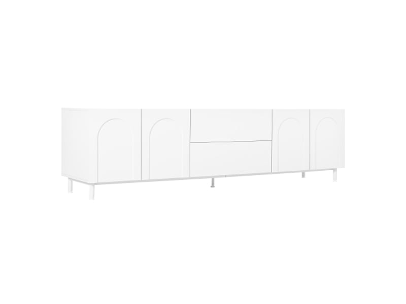  Meuble tv 4 portes et 2 tiroirs, corps en particules + mdf, pieds en tube d'acier, salon moderne, portes arquées  - Conforama A