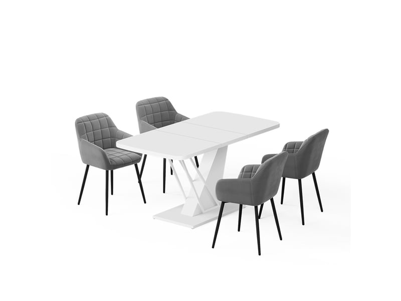  Vicco ensemble de table à manger, blanc, 120x80cm avec 4 chaises de salle à manger  - Conforama A