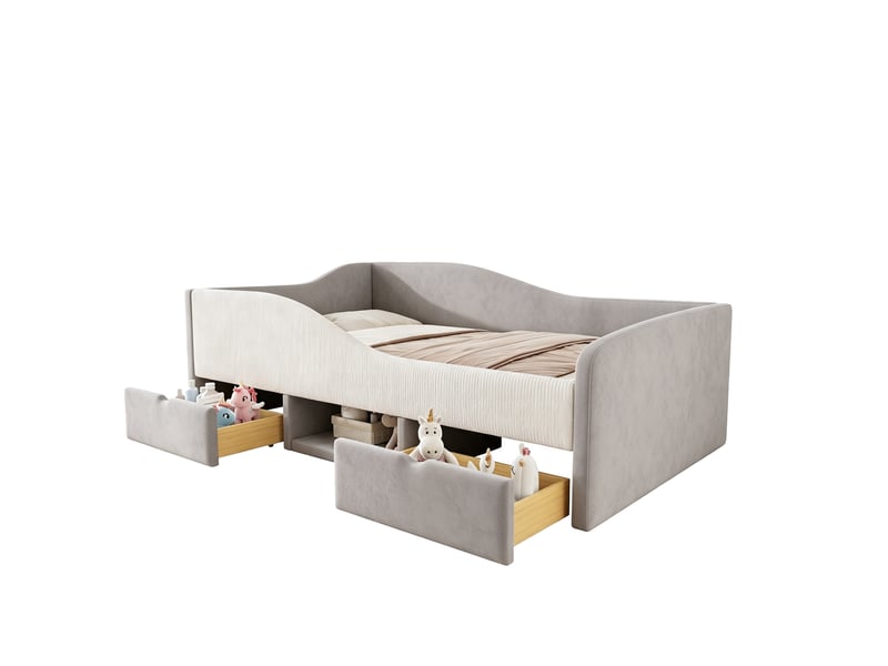  Lit jeune, 201x98x52 cm, rangement intégré, tiroirs, gris LDU00465AAE-conf-NEW - Conforama A