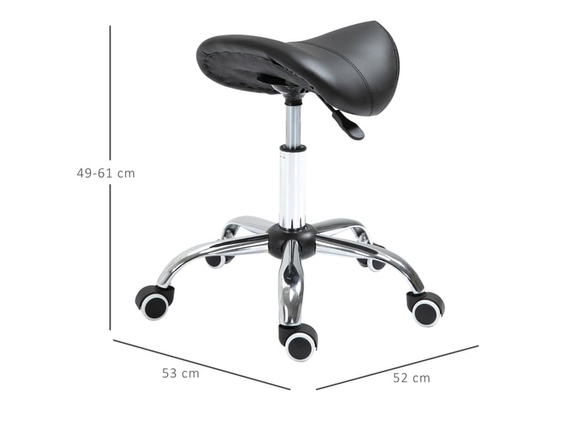  Tabouret de travail 49x18x48 cm, pivotant et réglable en hauteur, avec 5 roulettes robustes en métal, similicuir noir  - Conforama C