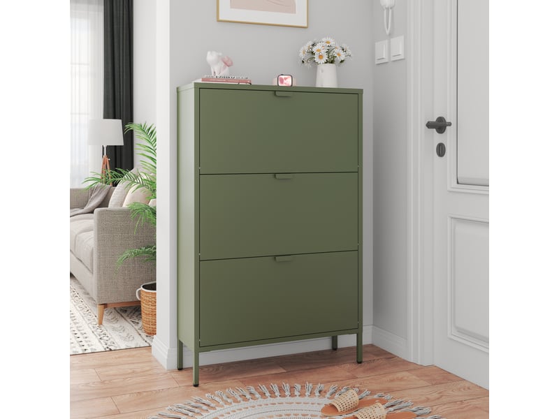 Meuble à chaussures 3 portes en métal vert kaki marion  - Conforama E