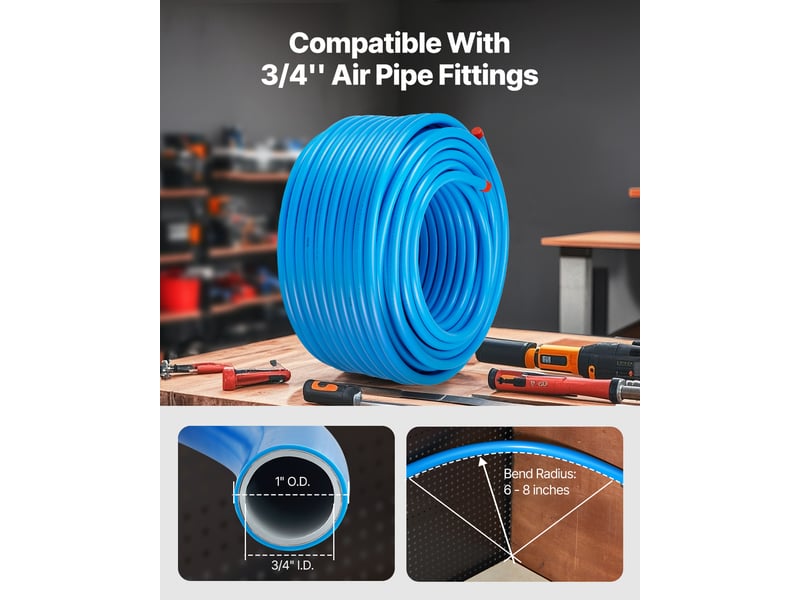 Vevor kit conduite de compresseur deair, 91,44 m x 19,05 mm, systeme de tuyauterie deair comprime en pehd aluminium, etanche, facile a installer, kit tubes deair comprime pour garages, ateliers, bleu  - Conforama C