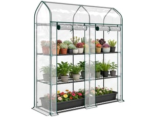Serre de jardin, petite serre de balcon étagères 3 niveaux en bâche pvc et châssis acier, 143 x 46 x 165 cm, transparent