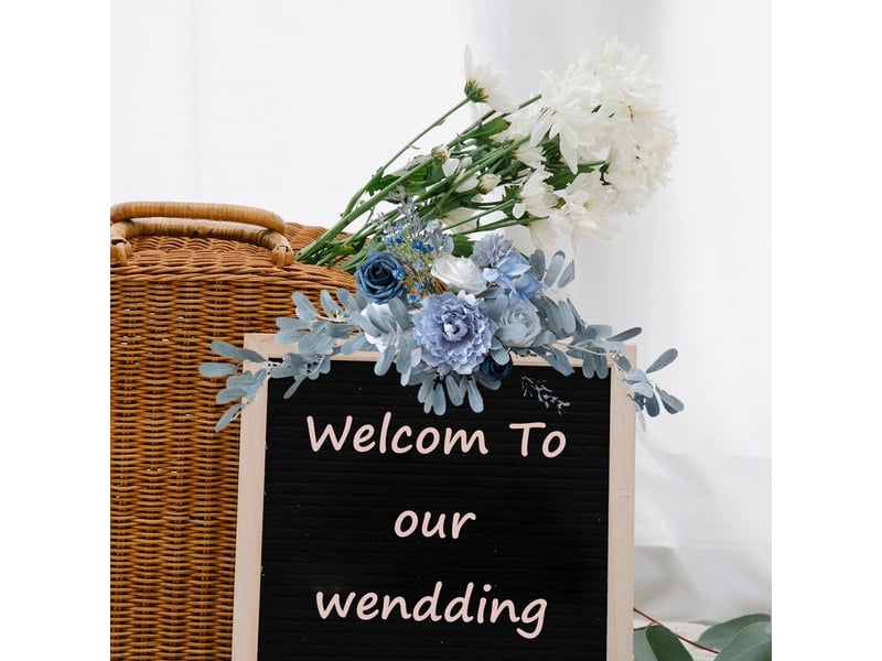  Fleur artificielle swag faux arc de mariage signe de bienvenue décoration florale avec pinces pour décor de fond de réception de fête bleu  - Conforama D