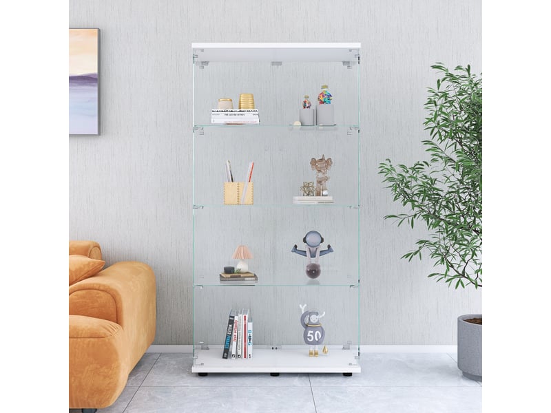  Vitrine d'exposition - 80.5x36.3x164.3cm - cabinet 4 niveaux avec 2 portes en verre trempé - blanc  - Conforama C