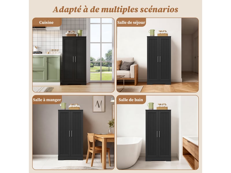  Meuble de cuisine muvano, armoire de cuisine noire 2 portes avec led, 60 x 40 x 120 cm  - Conforama B