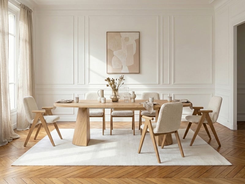  Bobochic ensemble mazargues avec table à manger extensible 200 à 300 cm + 6 chaises pagnol placage chêne massif marron clair MAZARGUES - Conforama B