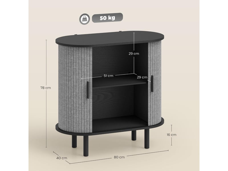  Buffet ovale 2 portes coulissantes gris 80 x 40 x 78 cm  - Conforama C