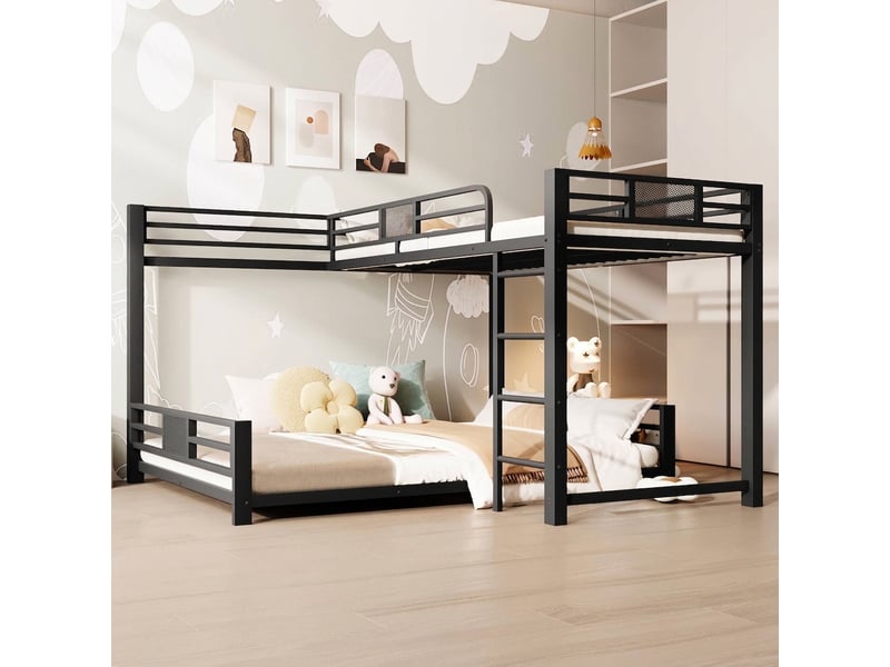  Lit superposé en l 90x200 140x200 métal robuste noir  - Conforama B
