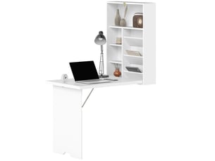 Bureau mural pliable avec étagères et tableau en liège blanc 93,8 x 60 x 147 cm