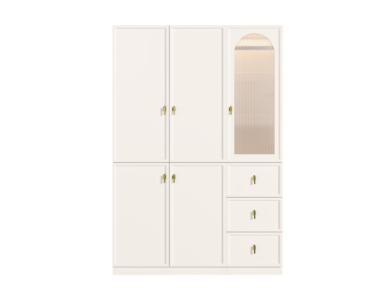Armoire 135 x 48 x 200 cm avec éclairage led, 5 portes, 3 penderies et 3 tiroirs, grand meuble haut à portes battantes moderne pour chambre ou chambre d’enfant - blanc OPULERANE TRADING LTD - Conforama A