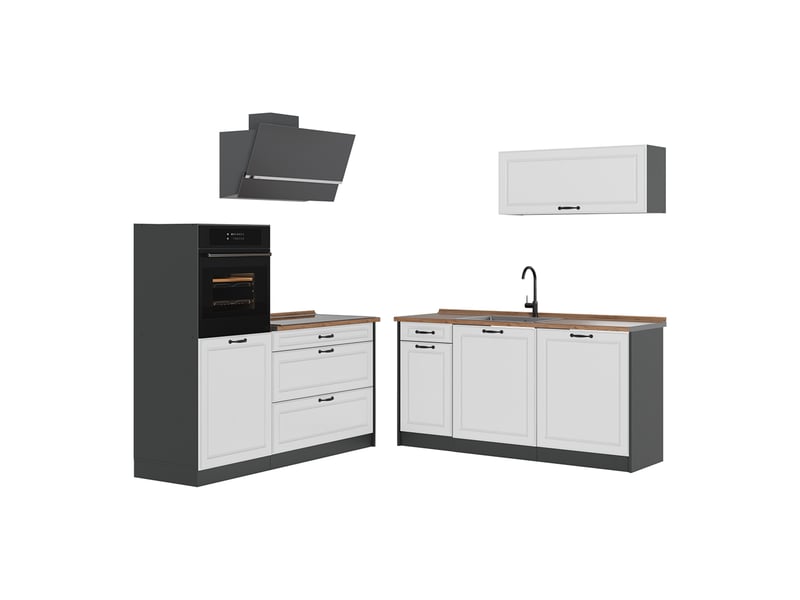  Vicco cuisine, blanc campagneanthracite, 160cm plan de travail chêne doré  - Conforama A