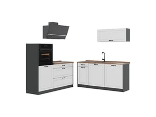 Vicco cuisine, blanc campagneanthracite, 160cm plan de travail chêne doré