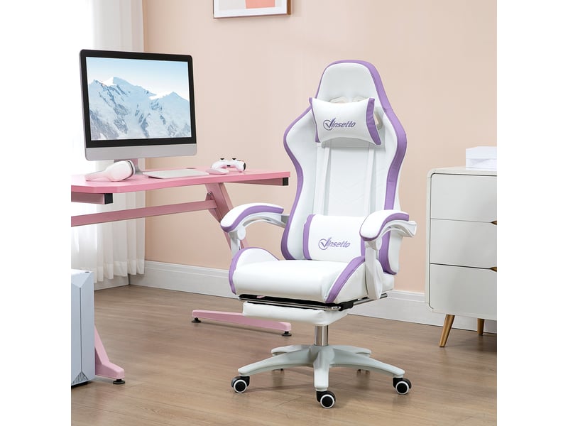  Chaise de jeu avec hauteur réglable et dossier inclinable, 65 x 65 x 121-129 cm, blanche et violette  - Conforama C