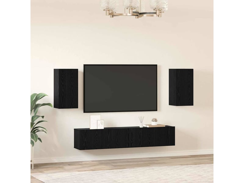  Ensemble meuble tv - banc tv - meuble de rangement 4 pcs chêne noir bois d'ingénierie  - Conforama D